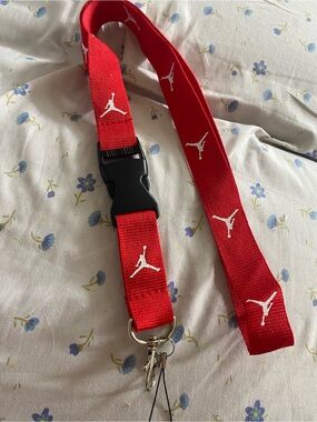 Jordan Red Lanyard with White Jumpman Logos and Key Clip